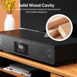 ODIOMX 2.1ch Sound Bar for TV with 6.5" Subwoofers(All-in-One), Powerful 120W Wooden Soundbar for Smart TV, 3D Home Theater Audio Surround Sound System, TV Speakers