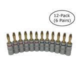 Premium 24K Gold Plated Copper Speaker Wire Banana Plug Connectors (12-pack / 6 pairs) 