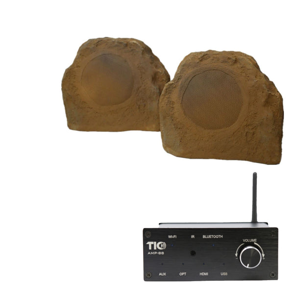 AMP88 Wi-Fi& Bluetooth 5.0 2*50w Multi-Room Amplifier With TFS5 6.5" Outdoor Weather-Resistant Rock Speakers (Pair)
