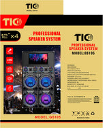 GS105 Professional Bluetooth Trolley Speaker 4x12" w/19"Monitor & Disco Lights
